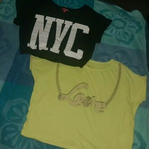 2 shirts one black and on lime green